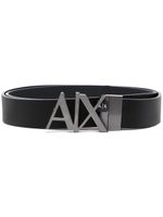 Armani Exchange ceinture en cuir à plaque logo - Noir