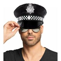 Carnaval verkleed politiepet - met donkere zonnebril - zwart - heren/dames - verkleedkleding - thumbnail