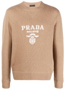 Prada pull en cachemire mélangé à logo intarsia - Marron