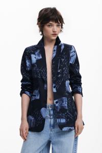 Collage-print blazer - BLUE - L