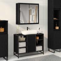 Badkamermeubelset met opslag 2 pcs Zwart eiken 80 x 33 x 60 cm