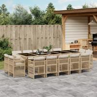 15-delige Tuinset met kussens poly rattan beige