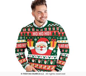 Foute Kerst Sweater Ho Ho Ho! Kerstman Groen Heren
