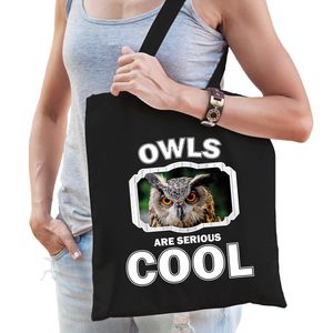 Dieren uil tasje zwart volwassenen en kinderen - owls are cool cadeau boodschappentasje