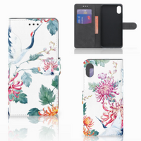 Apple iPhone Xs Max Telefoonhoesje met Pasjes Bird Flowers - thumbnail
