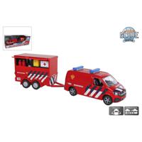 Kids Globe VW Transporter Brandweer Met Aanhangwagen NL Die Cast Pull Back