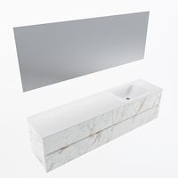 MONDIAZ VICA 190cm badmeubel onderkast Carrara 4 lades. Wastafel CLOUD rechts zonder kraangat, kleur Talc met spiegel LED. - thumbnail