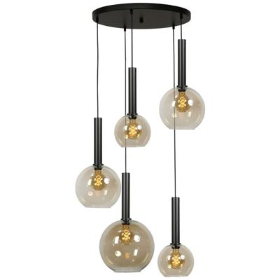 Masterlight Zwarte hanglampBella 5-lichts met glasbollen - 2982-05-05-50-5-221