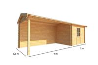 Blokhut met overkapping Fenna 700 cm bij 250 cm diep Zadeldak - Warentuin collection