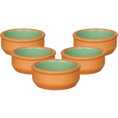 Tapas/creme brulee serveer schaaltjes - 18x - mini - terracotta/groen - 8 x 4 cm