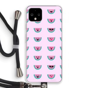 Smiley watermeloenprint: Pixel 4 Transparant Hoesje met koord