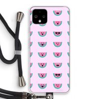 Smiley watermeloenprint: Pixel 4 Transparant Hoesje met koord