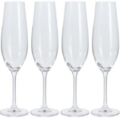 Champagneglazen - hoog model - 4x - transparant - kristal glas - 260 ml - proseccoglazen