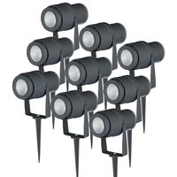 Set van 9 LED aluminium prikspots 12 Watt 720 lumen 4000K IP65 waterdicht - Grijs - Tuin spots, spots bodem buiten