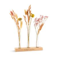 Droogbloemen in gepersonaliseerde houder met drie vaasjes