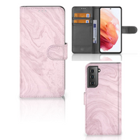 Samsung Galaxy S21 Bookcase Marble Pink - Origineel Cadeau Vriendin