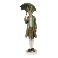 Clayre & Eef Beeld Konijn 27 cm Groen Bruin Polyresin Woonaccessoires Groen Woonaccessoires