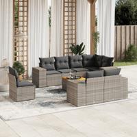 9-delige Loungeset met kussens poly rattan grijs