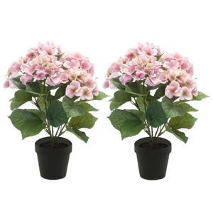 Hortensia kunstplant in kunststof pot - 2x - roze - 40 cm - Hydrangea Macrophylla