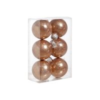 6x Koperen glitter twinkle kerstballen 6 cm kunststof