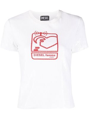 Diesel t-shirt brodé de sequins à logo imprimé - Blanc