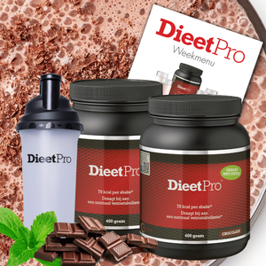 2 potten DieetPro Chocolade Stevia plus Gratis Shaker