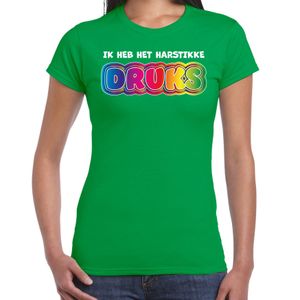 Foute party t-shirt voor dames - Ik heb het hartstikke druks - groen - carnaval/themafeest