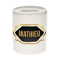 Naam cadeau spaarpot Mathieu met gouden embleem