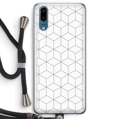 Zwart-witte kubussen: Huawei P20 Transparant Hoesje met koord