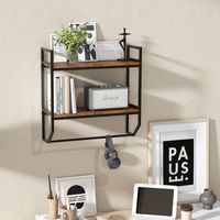 Industrieel Houten Wandrek Zwevend Rek met Stang Rek met Metalen Frame Ideaal voor Woonkamer Keuken en Badkamer
