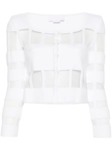 Genny cardigan nervuré à empiècement en mesh - Blanc