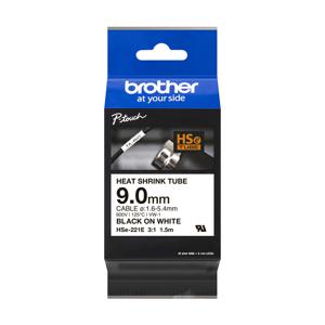 Brother HSE221E Labeltape krimpkous Tapekleur: Wit Tekstkleur: Zwart 9.0 mm 1.5 m