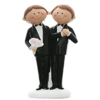 Trouwfiguurtje/caketopper bruidspaar - 2 mannen gay koppel - Bruidstaart figuren - 5 x 10 cm - thumbnail