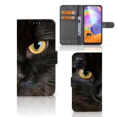 Samsung Galaxy A31 | Telefoonhoesje | Met pasjeshouder | Zwarte Kat
