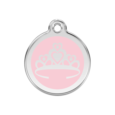 Crown Pink roestvrijstalen hondenpenning medium/gemiddeld dia. 3 cm - Reddingo