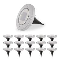 Ellis 16x Solar grondspots - 8 LEDs - 3000K warmwit licht - IP65 waterdicht - Incl. schemerschakelaar - RVS