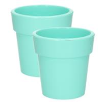 Hega Hogar Plantenpot - Set van 2x stuks - pastel groen - kunststof - 25 x 25 cm - binnen/buiten