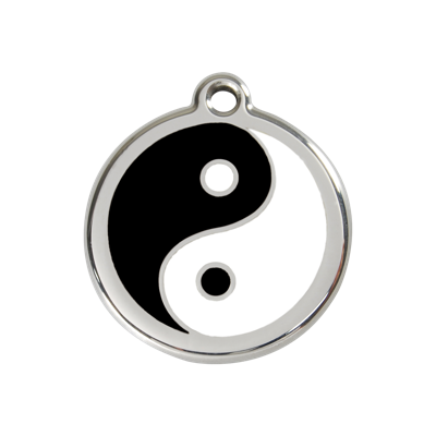 Ying Yang Black roestvrijstalen hondenpenning medium/gemiddeld dia. 3 cm - Reddingo