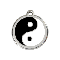Ying Yang Black roestvrijstalen hondenpenning medium/gemiddeld dia. 3 cm - Reddingo