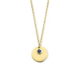 Ketting Graveerplaatje Geboortesteen September geelgoud-zirconia blauw 45-49 cm