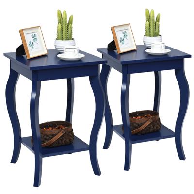 Set van 2 Nachtkastjes Accent Tafels met Elegante Gebogen Poten 2 Niveaus Bijzettafel van Hout Laptoptafel Banktafel 40 x 40 x 60 cm