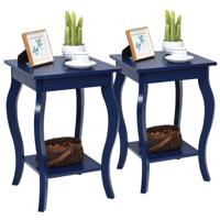 Set van 2 Nachtkastjes Accent Tafels met Elegante Gebogen Poten 2 Niveaus Bijzettafel van Hout Laptoptafel Banktafel 40 x 40 x 60 cm