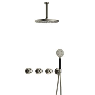 Hotbath Cobber - CW7067 - Inbouw Regendoucheset - Geborsteld Nikkel - 2 Stopkranen - Thermostatisch - Plafondbuis 15 cm - Hoofddouche 300 mm - Ronde Handdouche 3 Standen - met M106 - Waterbesparend