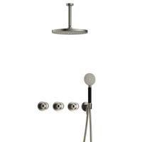 Hotbath Cobber - CW7067 - Inbouw Regendoucheset - Geborsteld Nikkel - 2 Stopkranen - Thermostatisch - Plafondbuis 15 cm - Hoofddouche 300 mm - Ronde Handdouche 3 Standen - met M106 - Waterbesparend
