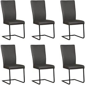 Set van 6 Donkergrijze leren industriële eetkamerstoelen Dare - poot vierkant zwart - Hermes Leer Antracite (donkergrijs leer)