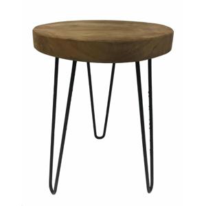 Bijzettafeltje - metaal/hout - beige/zwart - D30x L42 cm - plantenpot verhoger/koffie tafel