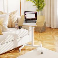 Verstelbare Bijzettafel met Wielen & 90° Kantelbare Tafelblad Rolbare Laptoptafel 60 x 48 x 76-111 cm