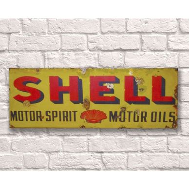 Shell Motor Spirit Motor Oils Rusty Metalen Bord 20 cm x 56 cm