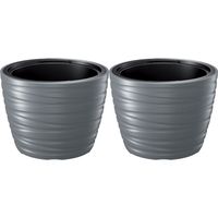 Plantenpot/bloempot Amazing - 2x - buiten/binnen - kunststof - steengrijs - D37 x H28 cm