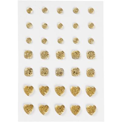 Vivi Gade Strasstenen, rond, vierkant, hart, afm 6+8+10 mm, goud, 35 stuk/ 1 doos